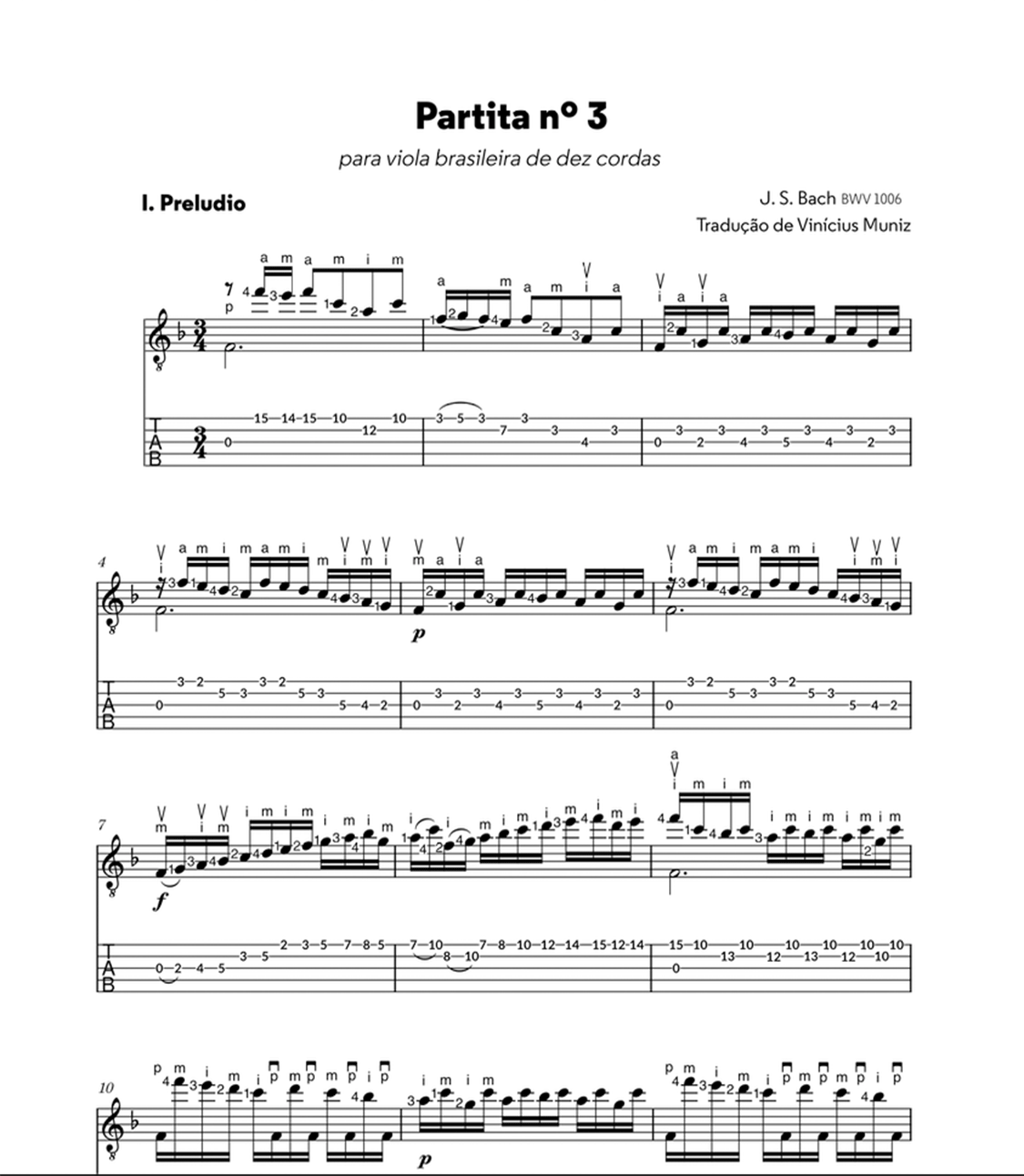 Partituras & Tablatura de Bach para viola caipira por Vinícius Muniz